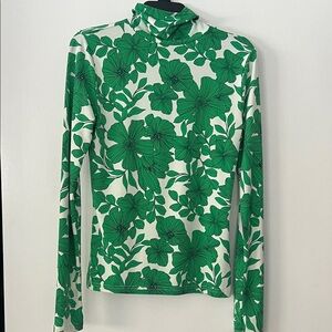 J. Crew Green Floral Long Sleeve Turtleneck Top